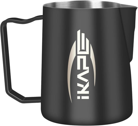 IKAPE Espresso Milk Pitcher, Espresso Steaming Pitcher with Sharp Spout for Espresso Barista Tool, 15.4 oz/450ml Milk Frothing Jug (Black)