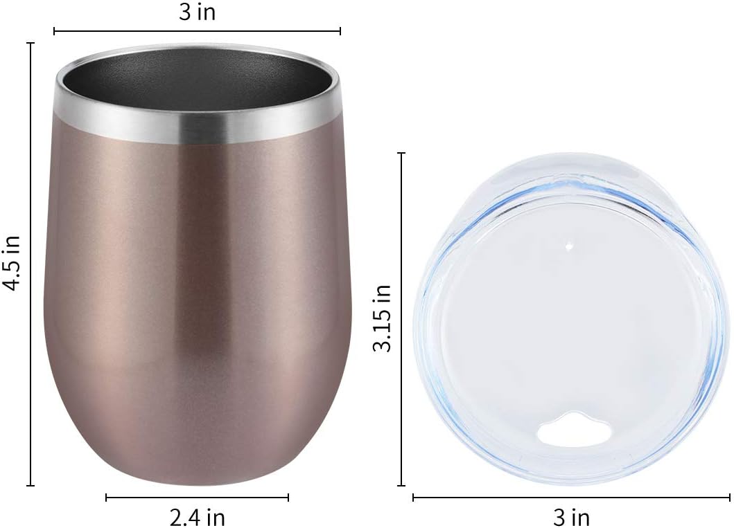 DOMICARE Stainless Steel Wine Tumbler Bulk with Lid, Personalized Rose Gold Insulated Tumblers Set, 12oz Travel Coffee Cups Pack of 8