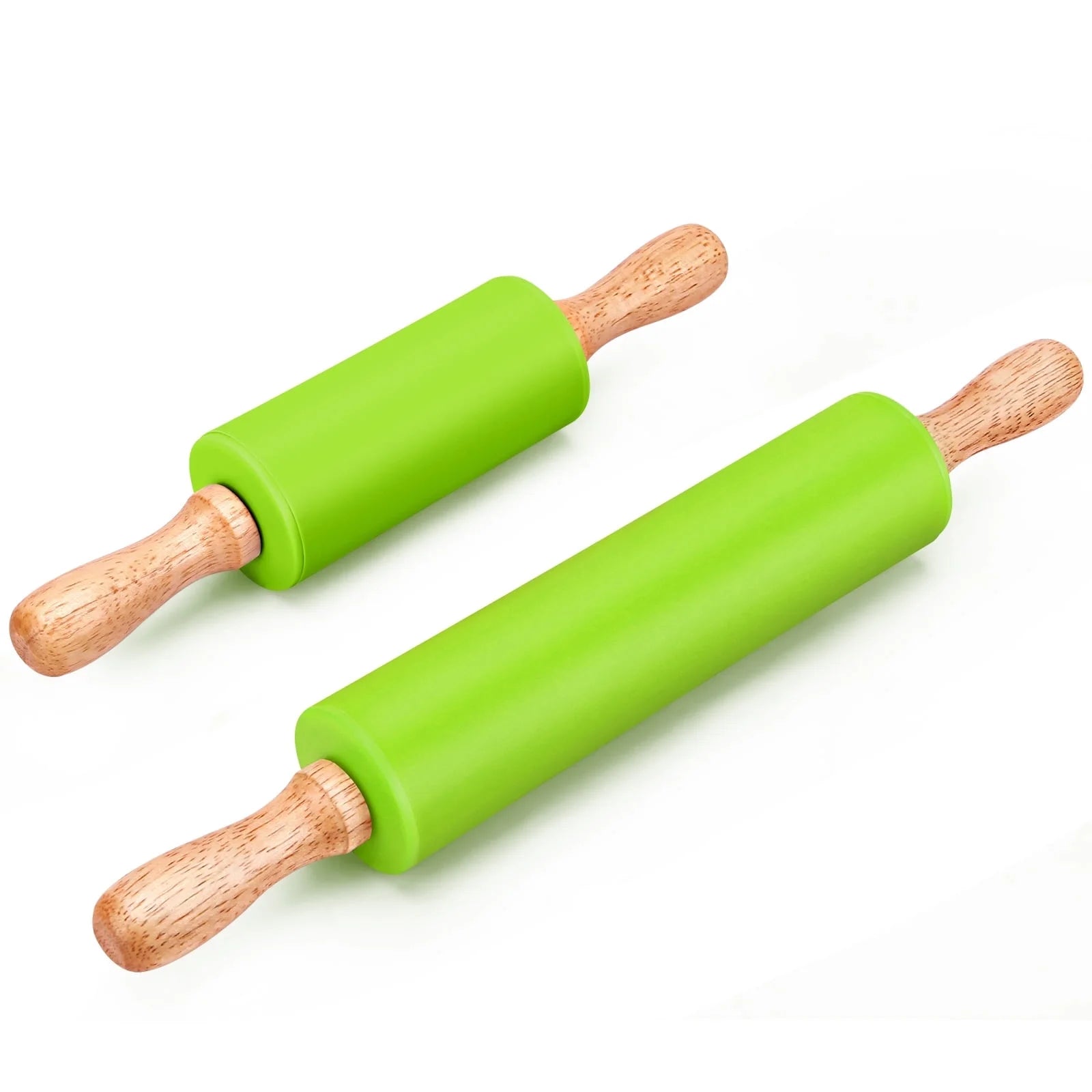 Badiano 2 Pcs 9" 12" Non-Stick Wooden Handle Silicone Rolling Pin Sets for Dough Pizza Pastry, Green