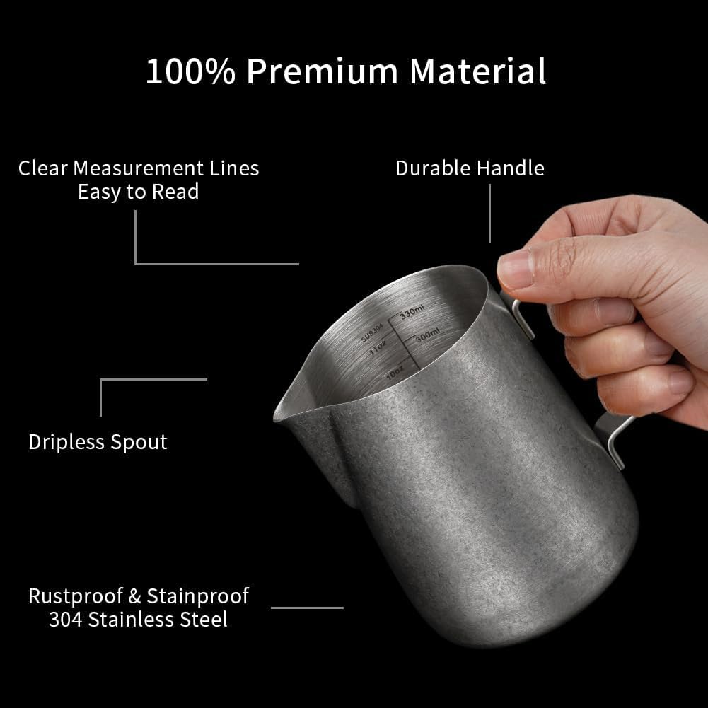 watchget Stainless Steel Milk Frothing Pitcher 12oz/350ml - Espresso Steaming Pitcher for Cappuccino, Latte Art, Coffee Machine Accessories Milk Jug Coffee Frother Cup, Matte Vintage