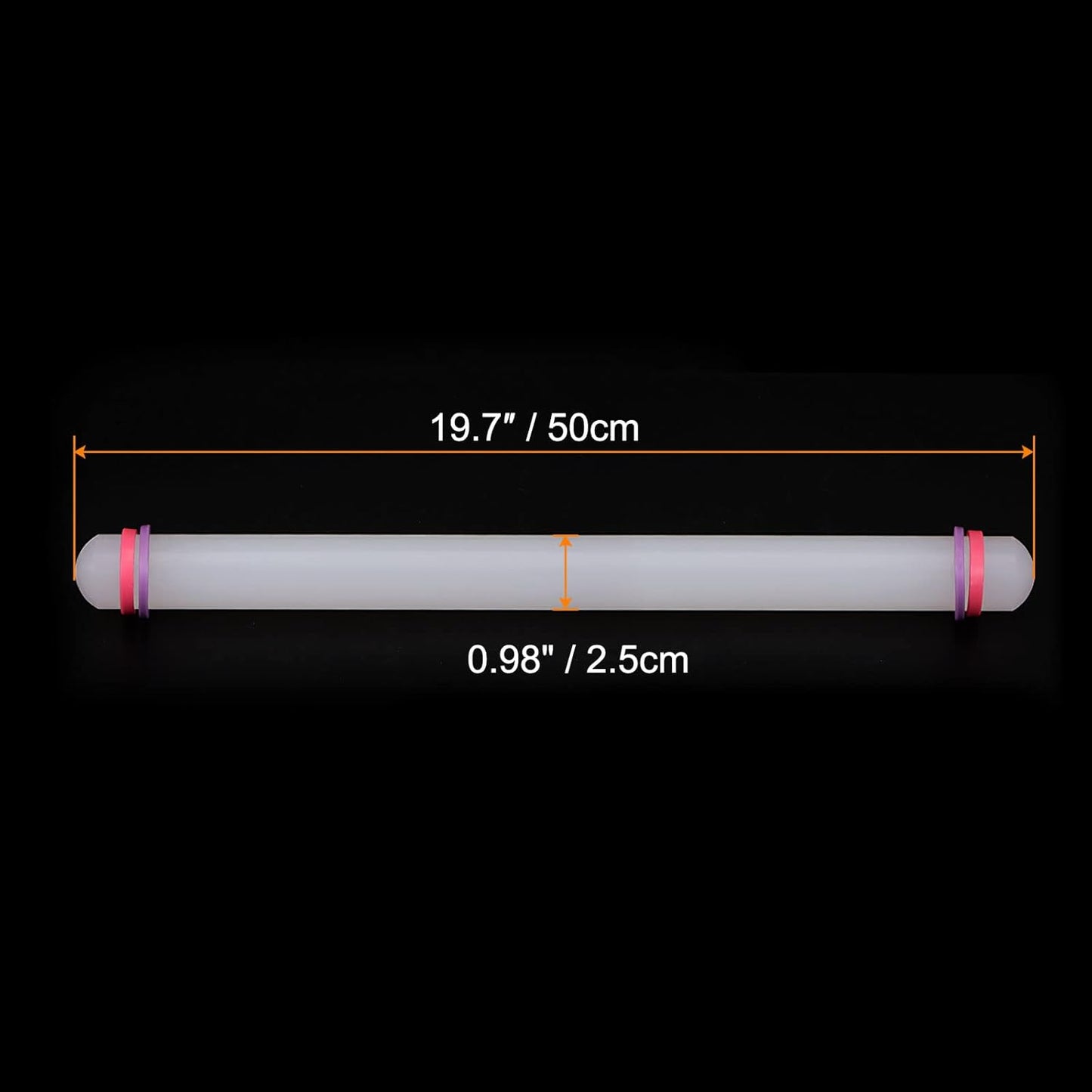 HARFINGTON Fondant Rolling Pin 20 Inch x 0.98 Inch Adjustable Guide Rings Non-Stick PP Plastic Fondant Roller Dough Roller Kitchen Decorating Tools for Cookie Pastry Pizza Clay