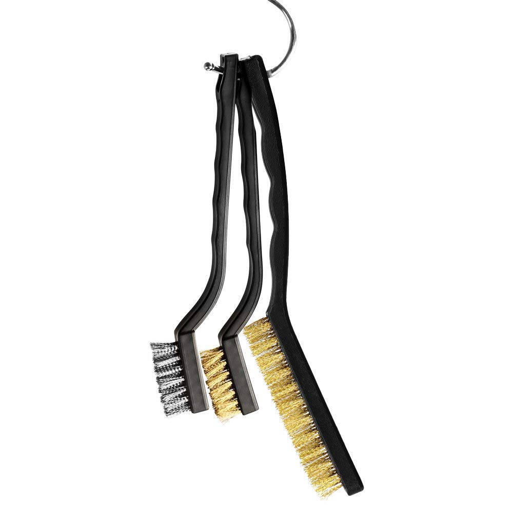 Wire Brush Set Scratch Brush Set for Cleaning Welding Slag Rust and Dust Curved Handle Stainless Steel and Brass Black 10-Pack