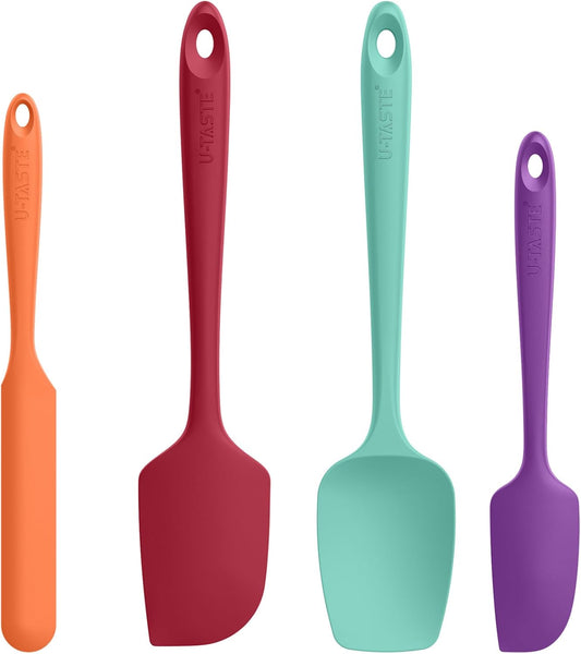 High Heat Resistant Silicone Spatula: U-Taste 600¨¬F Hot-Proof Food Grade Rubber Kitchen Baking Scraper, Flexible and Sturdy Cooking Utensil for Mixing Scraping in NonStick Cookware (4PCS, Multicolors)
