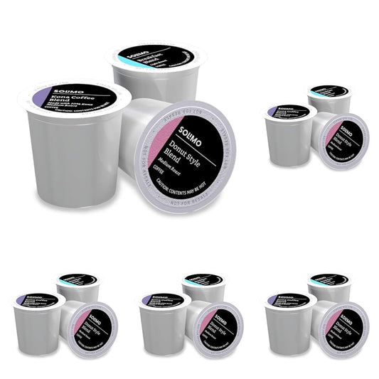 Amazon Brand - Solimo Variety Pack Light and Medium Roast Coffee Pods (Kona, Breakfast, Donut), Compatible with Keurig 2.0 K-Cup Brewers, 100 Count (Pack of 5)