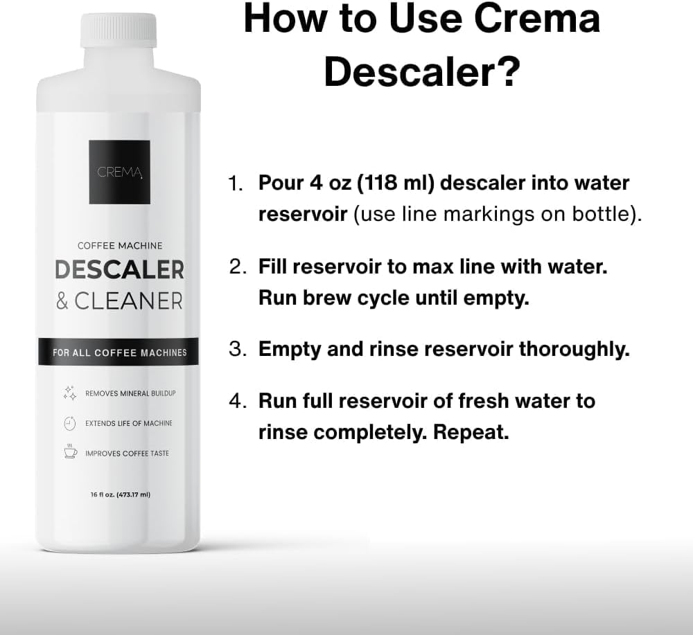CREMA Coffee Products – Coffee Machine Descaler & Cleaner – Compatible with All Machines - 32 fl oz (8 uses)