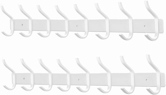White Wall Hooks Heavy Duty, 23 Inch Coat Hooks Wall Mount with 8 Hooks,2 Packs Wall Hooks Hangers for Entryway, Bathroom - for Hanging Backpack, Bag, Coat, Purse, Hat, Towel, Clothes