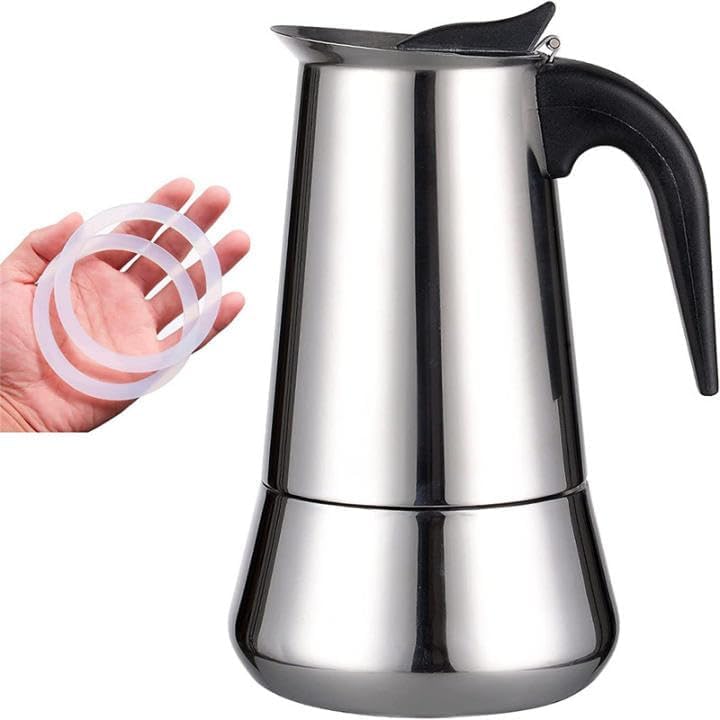 SEQ Stovetop Espresso Maker – 6 Cup (10 oz) Stainless Steel Moka Pot | Induction, Gas, Ceramic, Electric & Halogen Compatible | FREE Coffee Scoop + Extra Gasket | Easy Home Espresso