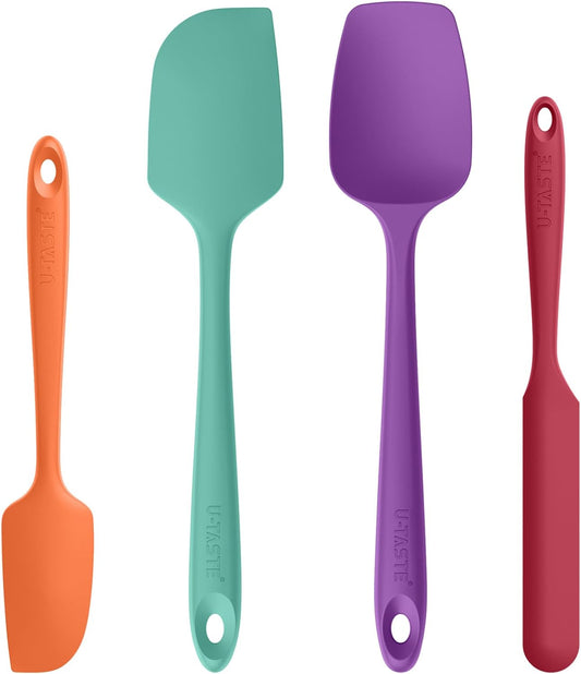 U-Taste Heat Resistant Silicone Spatula - 600¨¬F Hot-Proof Food Grade Kitchen Baking Bowl Scraper, Flexible and Sturdy Rubber Cooking Utensil for Mixing Scraping in NonStick Cookware (4 Pcs, Colorful)