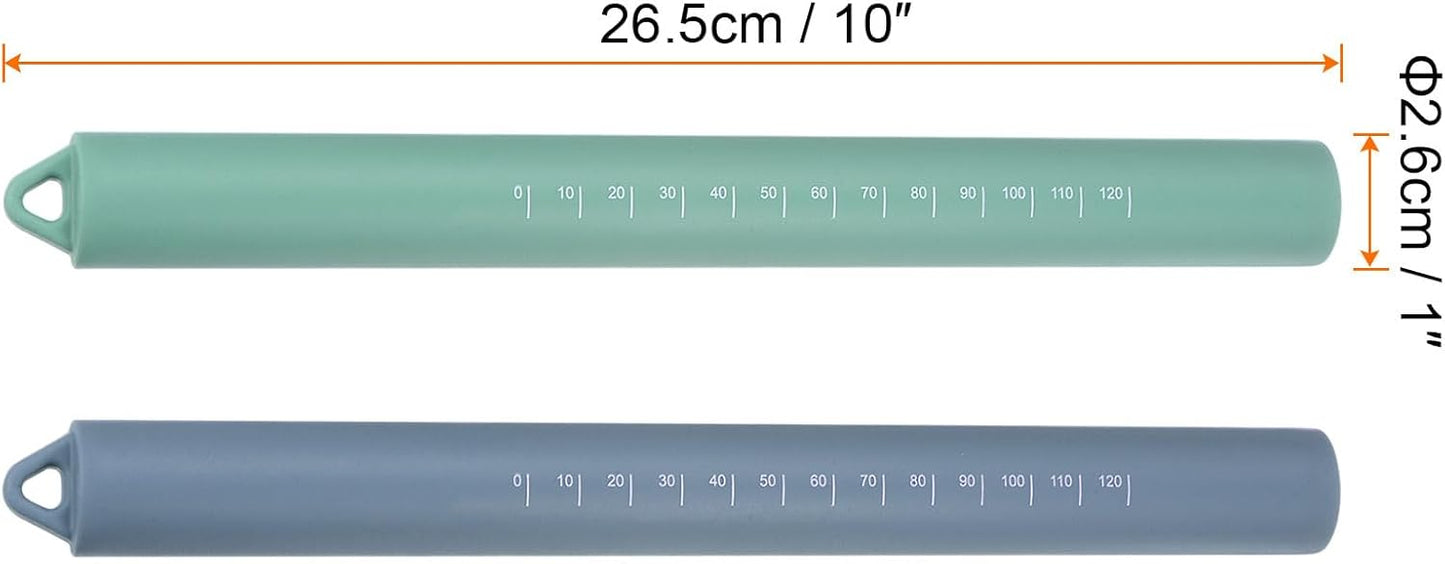 HARFINGTON 2pcs Silicone Rolling Pin 10" Stainless Silicone Surface Non-Stick Stainless Steel Inner Core Dough Roller Kitchen Roller for Baking Pastry Pizza Fondant Bread, Blue,Green