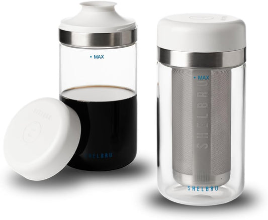 Cold Brew Coffee Maker Set (Brewer & Carafe), Up to 12 Servings of Concentrate, Reusable Stainless Steel Dual Filter, Durable Borosilicate Glass & Spill-Proof Pouring Spout, 16.9 fl oz / 500ml