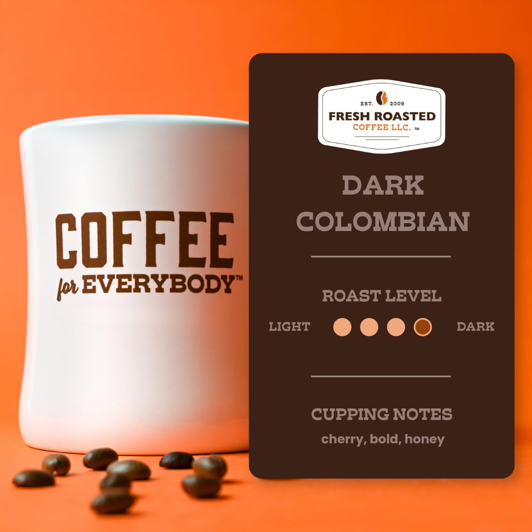 Fresh Roasted Coffee,100% Dark Colombian, 2 lb (32 oz), Med-Dark Roast, Kosher, Ground