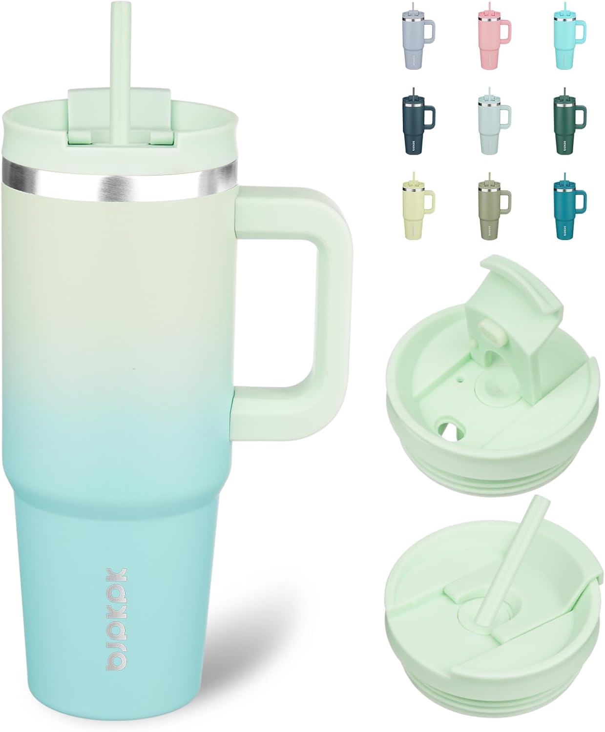BJPKPK Insulated Tumblers With Handle And Straw 30 oz Stainless Steel Tumbler Cups With Lid,Mint