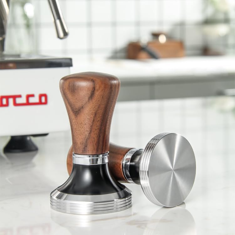 MOJAE 51mm Espresso Tamper with 304 Stainless Steel Flat, Coffee Tamper for 51mm Portafilters (Walnut)