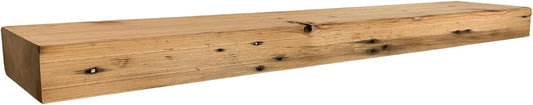 Modern Timber Craft Reclaimed Wood Fireplace Mantel Shelf | Solid Rustic American Barnwood with Steel Floating Shelf Brackets | 2.75" Thickness | 42" L x 10" D, Unfinished, Planed and Sanded