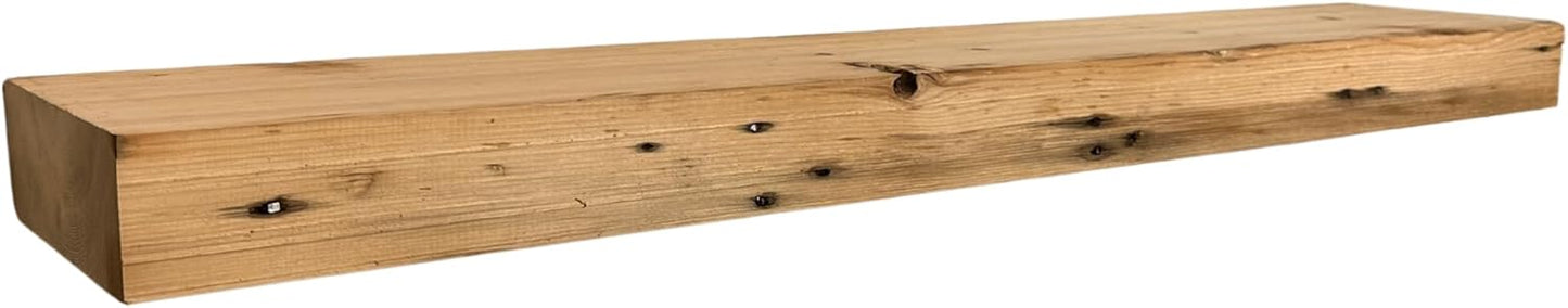 Modern Timber Craft Reclaimed Wood Fireplace Mantel Shelf | Solid Rustic American Barnwood with Steel Floating Shelf Brackets | 2.75" Thickness | 48" L x 10" D, Unfinished, Planed and Sanded