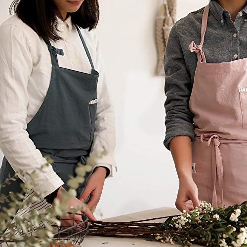 Adjustable Japan Nordic Style Soft Cotton Linen Apron with Four Pockets A Towel
