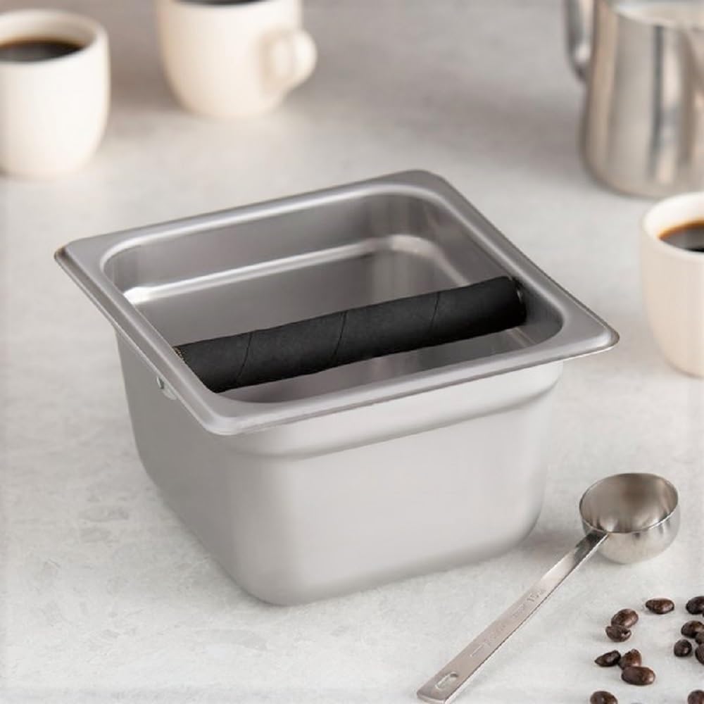 TrueCraftware- 4” Deep Commercial Grade Stainless Steel Coffee Knock Box with Rubber Knock Bar 0.6mm Thickness- Durable Barista Espresso Knock Box Perfect for Restaurant Cafes Home