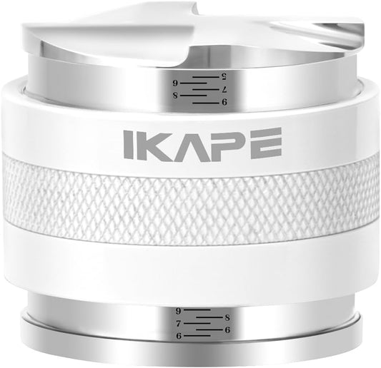 IKAPE Coffee Products, 53mm Coffee Distributor & Hand Tamper, Adjustable Depth Espresso Distributor Fits All 53mm Espresso Portafilter, Compatible with 54MM Breville Bottomless Portafilter (White)
