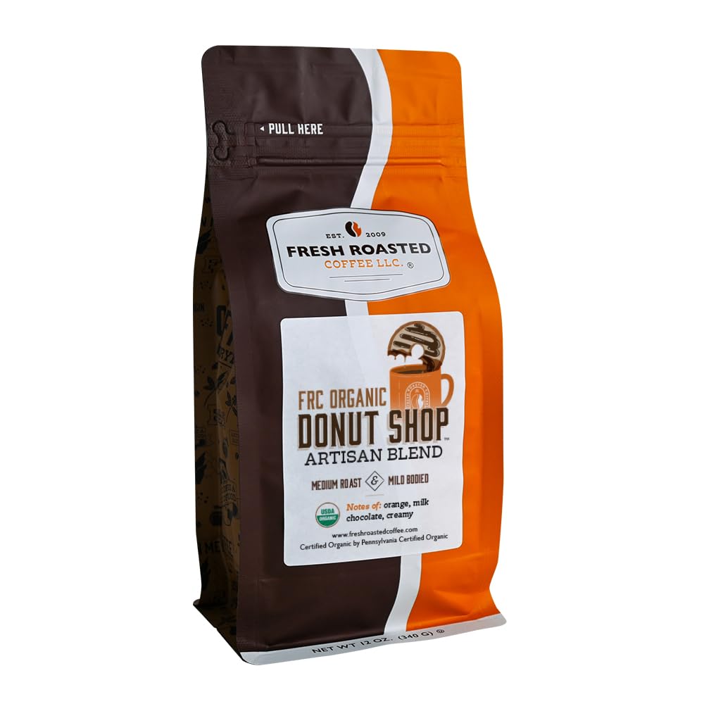Fresh Roasted Coffee, Organic Donut Shop | USDA Organic, Kosher | Medium Roast 12 oz Ground