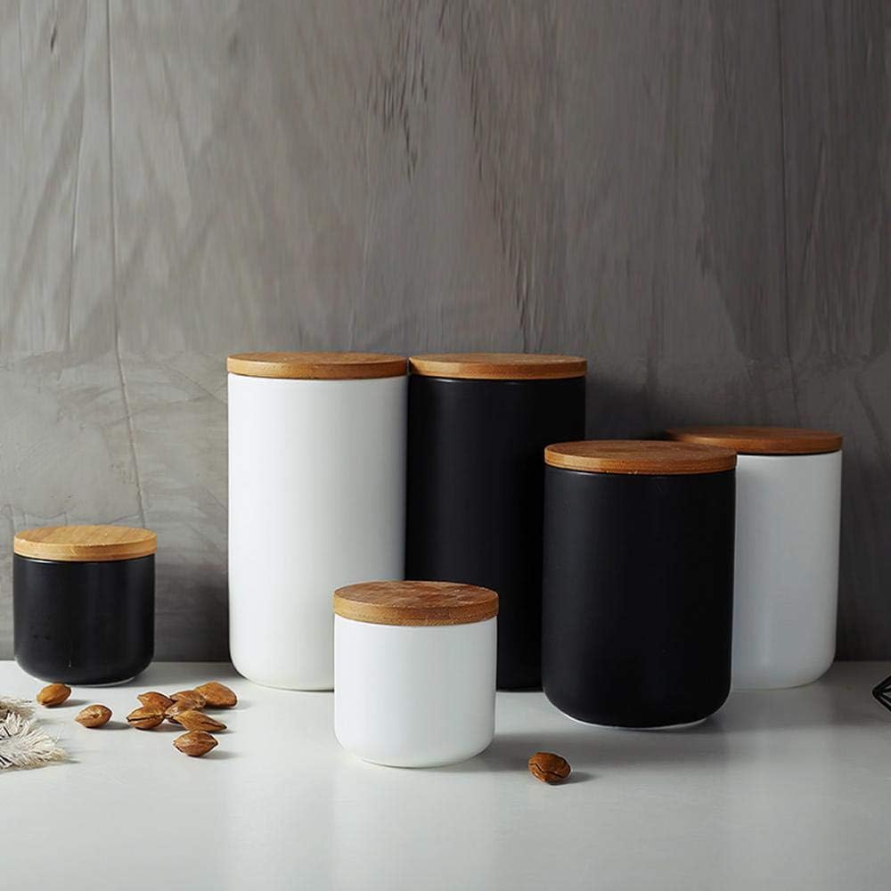 jessie Ceramic Storage Containers with Airtight Seal Bamboo Lids Kitchen Canisters for Tea Spice Seasoning Sugar Coffee (black, 1000ml/34 oz)