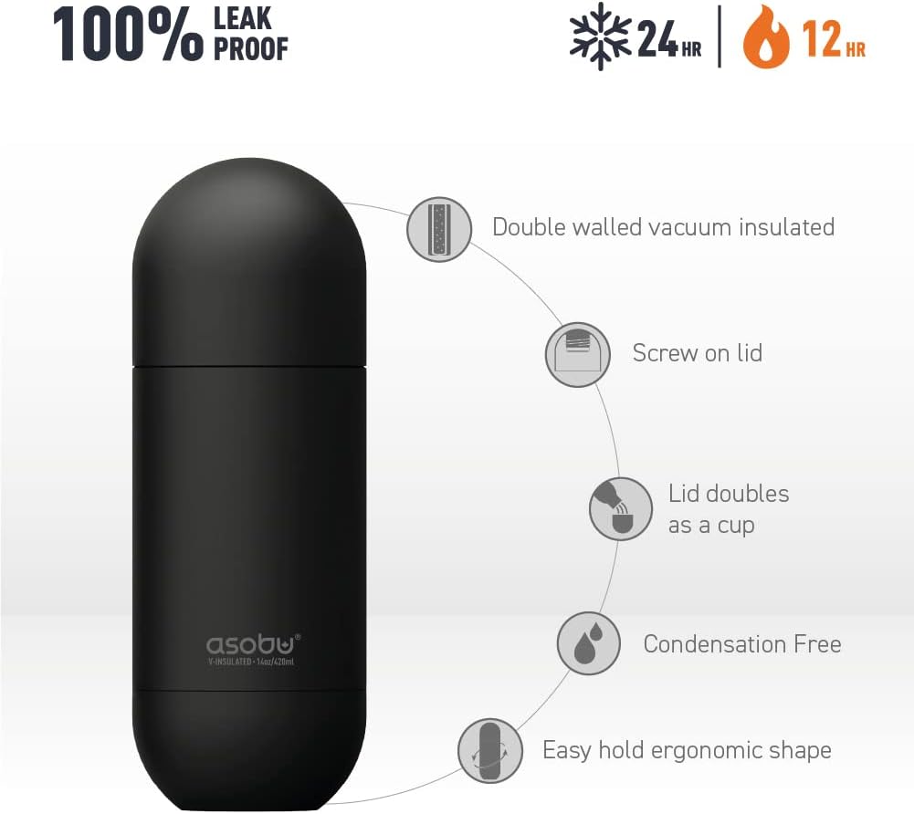 asobu Orb Stainless Steel Double Wall Insulated Travel Water Bottle – Lid Doubles as a Cup 14 Ounce (White)