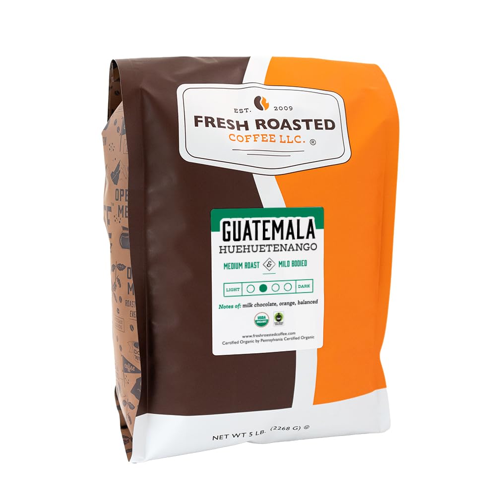 Fresh Roasted Coffee, Organic Guatemal | 5 lb (80 oz) | Single Origin | Medium Roast | Mold & Mycotoxin Tested, Kosher | Ground