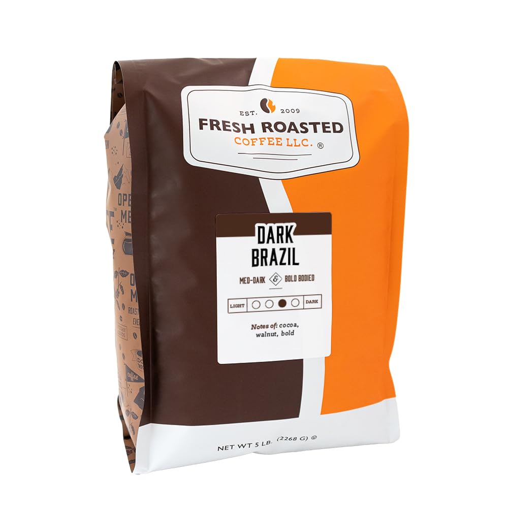 Fresh Roasted Coffee, Dark Brazil Cerrado, 5 lb (80 oz), Med-Dark Roast, Whole Bean, Kosher