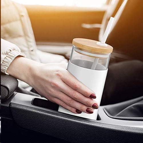 Tronco Glass Tumbler with Lid & Straw - Iced Coffee Cup & Smoothie Cup With Silicone Sleeve | BPA-Free, Dishwasher Safe | Reusable Glass Cups with Bamboo Lids and Straws
