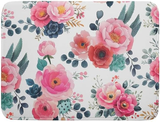 Spring Floral Dish Drying Mat for Kitchen Counter Spring Summer Flowers Kitchen Dish Drying Pad 18¡±x24¡± Absorbent Reversible Watercolor Flowers Dishes Drainer Pad Dish Drying Rack Mat for Countertop