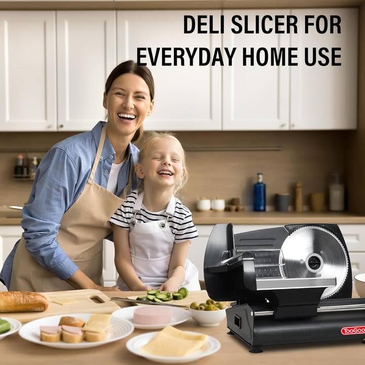 TOOGOOD 7.5" Meat Slicer, Electric Food Slicer Machine with Removable Stainless Steel Blade, Deli Food Slicer for Home Use, Slicing Frozen Meat,Hard Cheese, Ham and Deli,Black