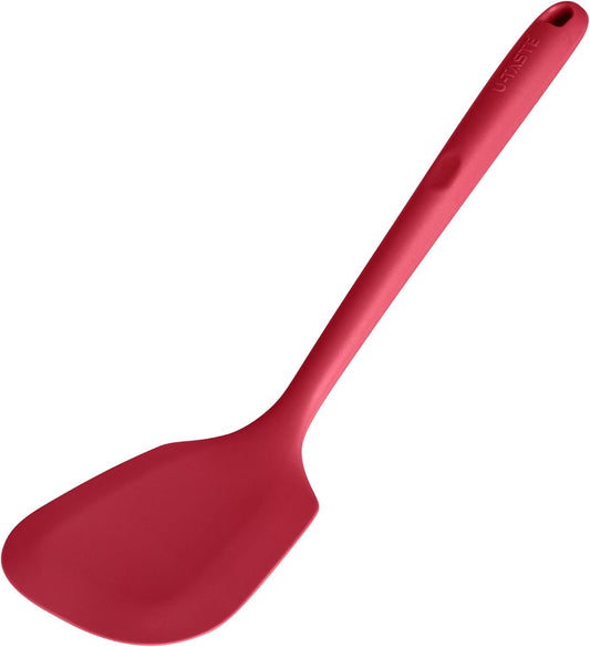 600¨¬F Heat Resistant Silicone Turner: U-Taste 13.6in Solid Kitchen Spatula Flipper, Food Grade Flexible & Thin Rubber Seamless Cooking Utensil for Flipping Egg, Pancake in Nonstick Cookware (Red)
