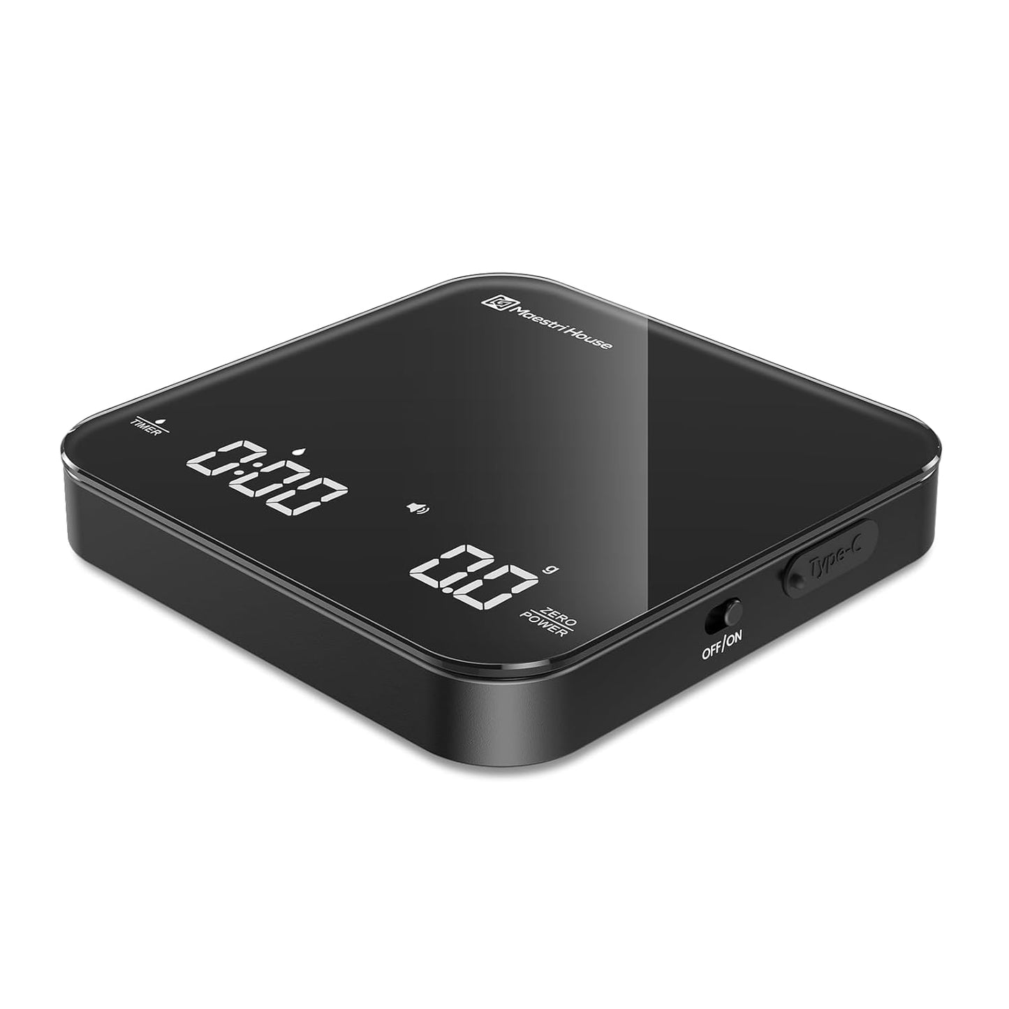Rechargeable Mini Coffee Scale with Timer, Maestri House Espresso Scale, 2kg/0.1g Accurate Scale for Espresso and Pour-Over Coffee, Portable Digital Kitchen Scale with Automatic Timing（Black）