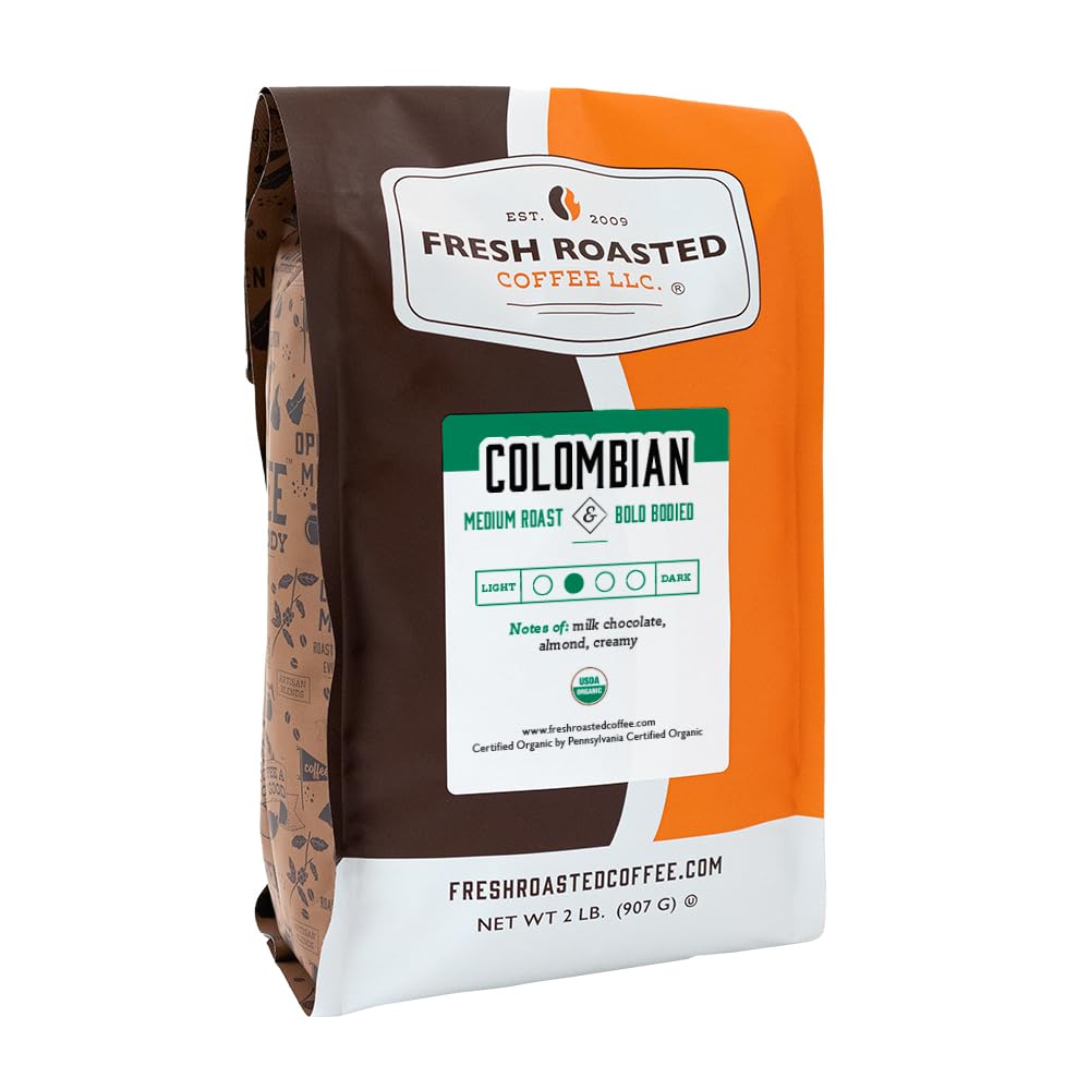 Fresh Roasted Coffee, Organic Colombian | USDA Organic, 100% Single Origin, Kosher | Medium Roast 2 lb (32 oz) Whole Bean