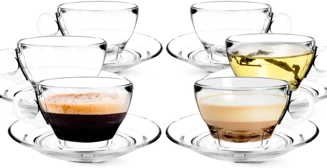 LEMONSODA Clear Large Glass Coffee Mug with Handles for Hot Beverages, Clear Mugs for Espresso, Tea, Cappucino, Latte, Juice (8.75 oz, 10.5 oz, 12 oz) (8.75 oz, Set of 6)