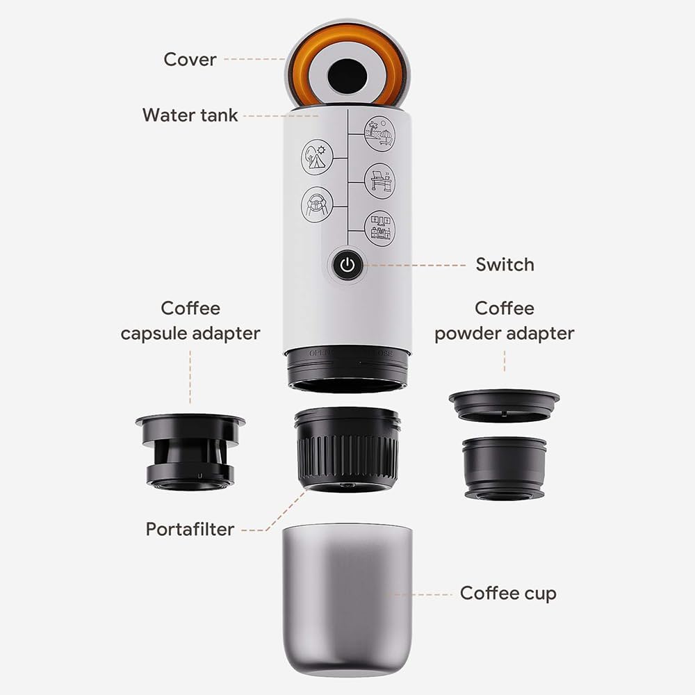 BENFUCHEN 3-in-1 Portable Espresso Machine With NO Heating Function, Type-C Charging Electric Espresso Maker, 17 Bar Mini Coffee Maker For N ESPRESSO/DolceGustoPods & Ground Coffee On the Go, White