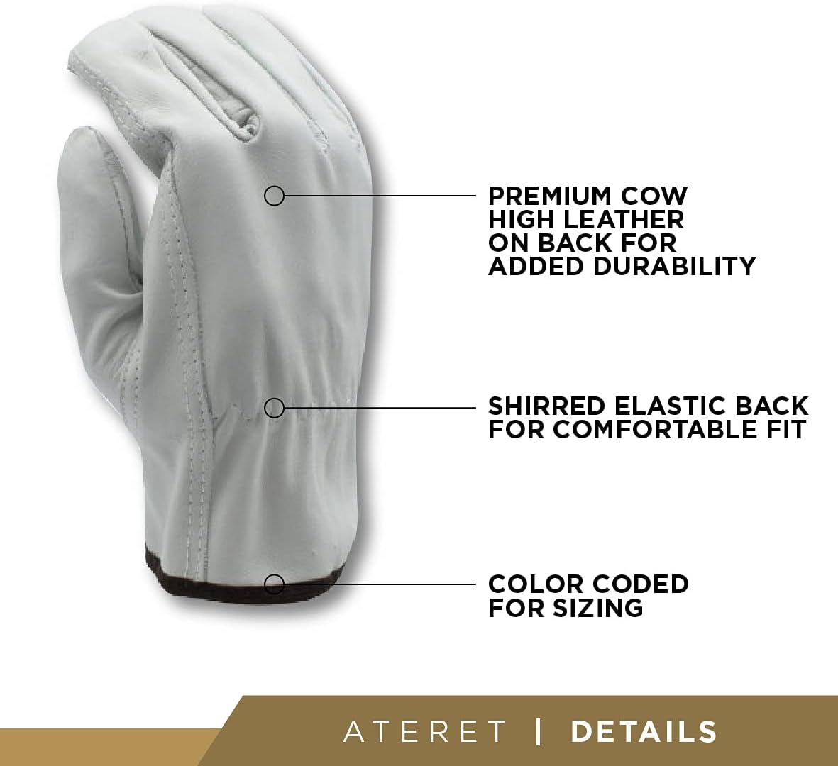 ATERET 120 Pairs 2X-Large Heavy Duty Durable Cowhide Leather Work Gloves I Driver Gloves for Truck Driving, Warehouse, Gardening, Farming