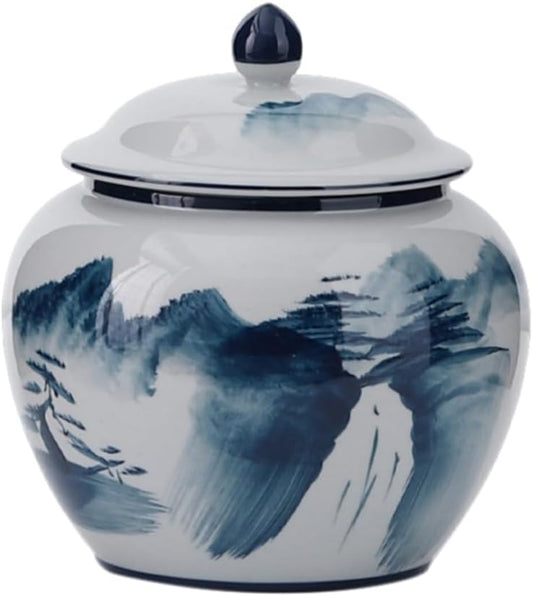 5 inches Ginger jar Lid- blue mountain decorative Ceramic Ginger jar vase with Lid， chinoiserie gift small jars for Home decor/jewelry/Tea/coffee beans/Storage