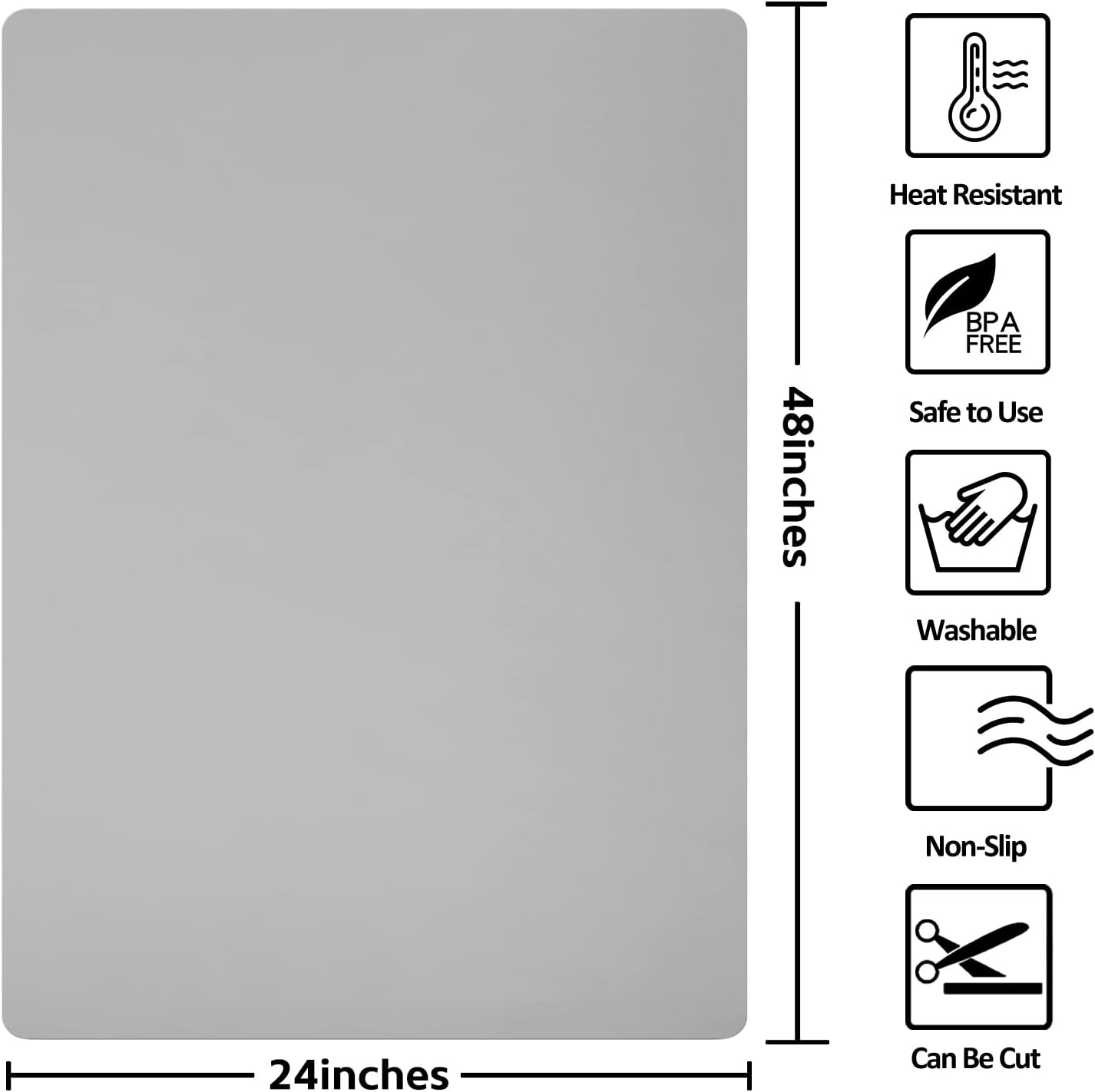 Silicone Mat Heat Resistant Mats for Countertop, Multipurpose Large Silicone Mats for Crafts Kitchen Workbench Size 48x24 inches Thick 2mm,Rolled Package,Grey