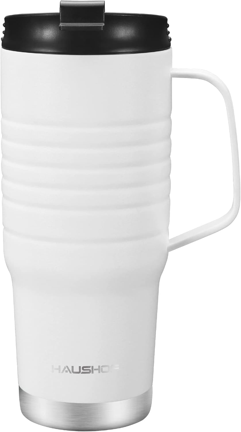 HAUSHOF 24 oz Travel Mug with Handle, Stainless Steel Vacuum Insulated Coffee Mug, Double Wall Travel Mugs with Leakproof Lid, BPA Free