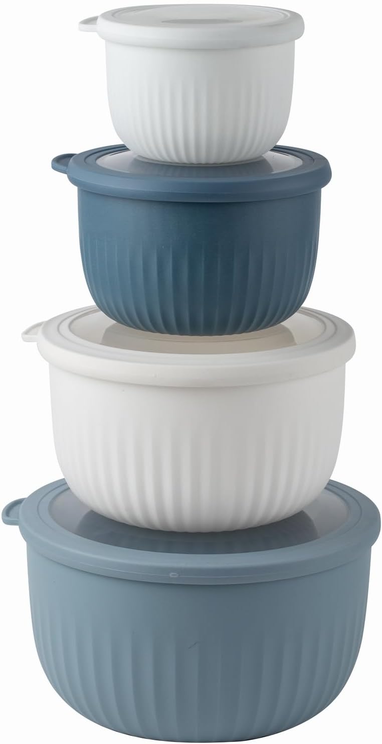 COOK WITH COLOR Prep Bowls with Lids- Wide and Deep Nesting Plastic Small Mixing Bowl Set with Lids, 8 Piece Set - Deep Bowls, Blue/Grey
