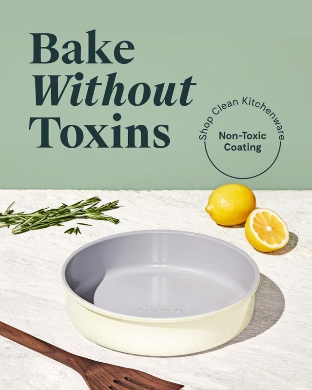 Caraway Non-Stick Ceramic 9” Circle Pan - Naturally Slick Ceramic Coating - Non-Toxic, PTFE & PFOA Free - Perfect for Birthday Cakes, Tartes, & More - Perracotta