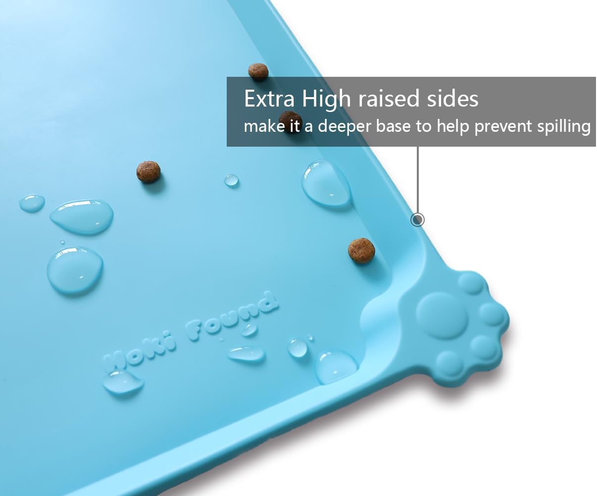 Hoki Found X-Large Silicone Pet Food Mats Tray - Non Slip Pet Dog Cat Bowl Mats Placemat - Dog Pet Cat Feeding Mat - Waterproof Dog Cat Food Mats -Pet Water Mats for Carpet - Arctic