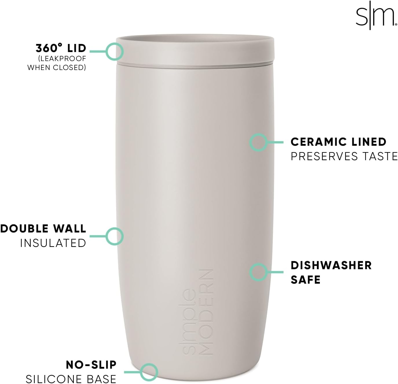 Simple Modern Voyager Signature | 16oz Travel Coffee Mug Tumbler with 360° Lid | Gifts for Women Men | Ceramic-Lined Insulated Stainless Steel Cold Brew Iced Coffee Cup | Marian Blue