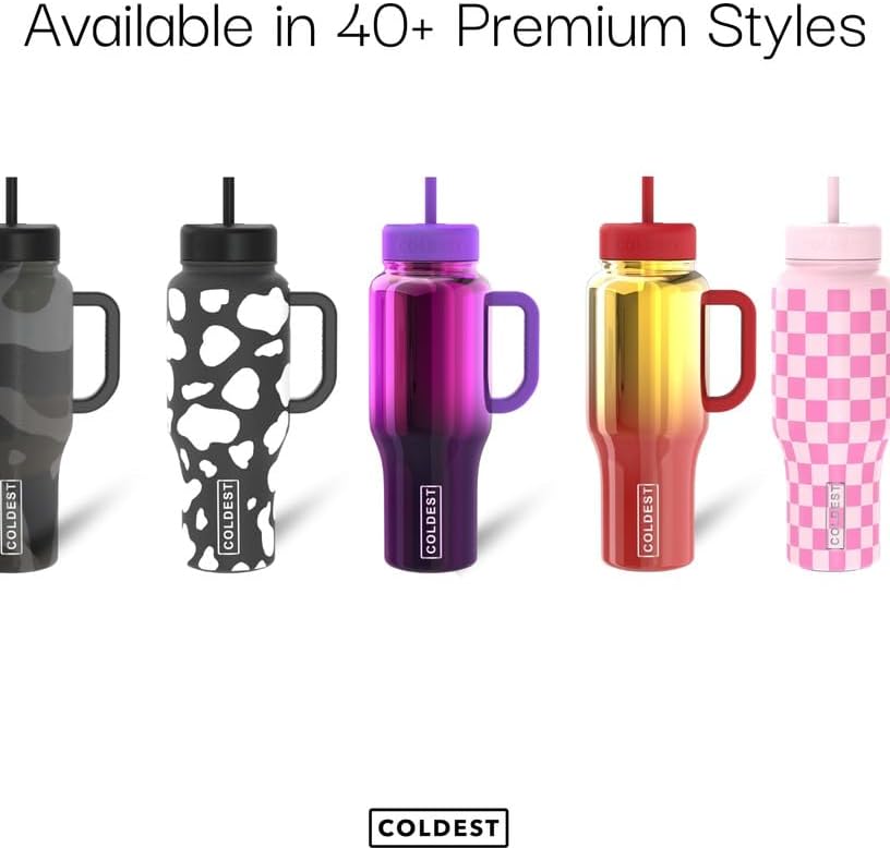 Coldest 40 oz Tumbler with Handle and Straw - 100% Leak Proof Insulated Tumbler with Lid and Straw (3 Lids) - Stainless Steel Tumblers for Women & Men - Cup Holder Friendly Base, 36 oz (Amethyst)