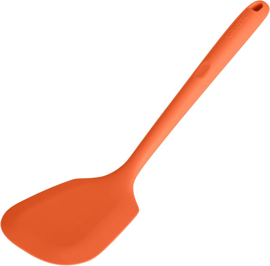 600¨¬F Heat Resistant Silicone Turner: U-Taste 13.6in Solid Kitchen Spatula Flipper, Food Grade Flexible & Thin Rubber Seamless Cooking Utensil for Flipping Egg, Pancake in Nonstick Cookware (Orange)