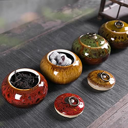 Ceramic Storage Jars, Exquisite Glaze Food Canisters for Kitchen Spice Storage,Tea Caddy Storage,Coffee Jar,Condiment Jar with Seald Lid (Green B)