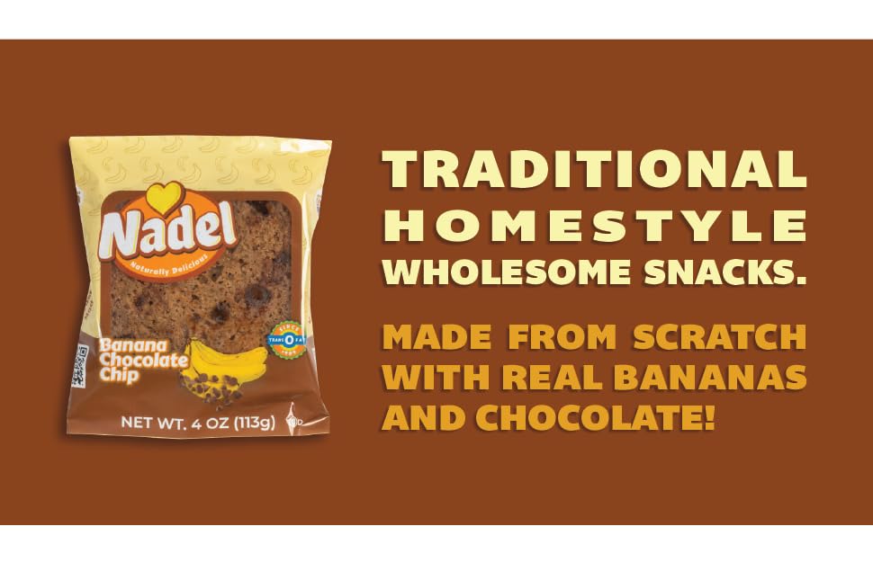 Nadel - NATURALLY DELICIOUS BANANA CHOCOLATE CHIP CAKE SLICES (16 Pack) Sweet Breads & Cakes, Back to School lunch snack, breakfast bar
