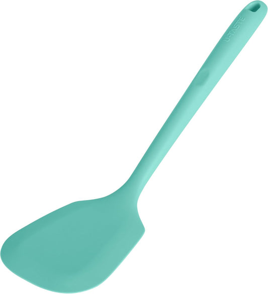 13.6" Solid Silicone Turner: U-Taste 600¨¬F Heat Resistant Kitchen Spatula Flipper, Food Grade Flexible Wide Seamless Rubber Cooking Utensil for Egg, Pancake, Burger in Nonstick Cookware (Aqua Sky)