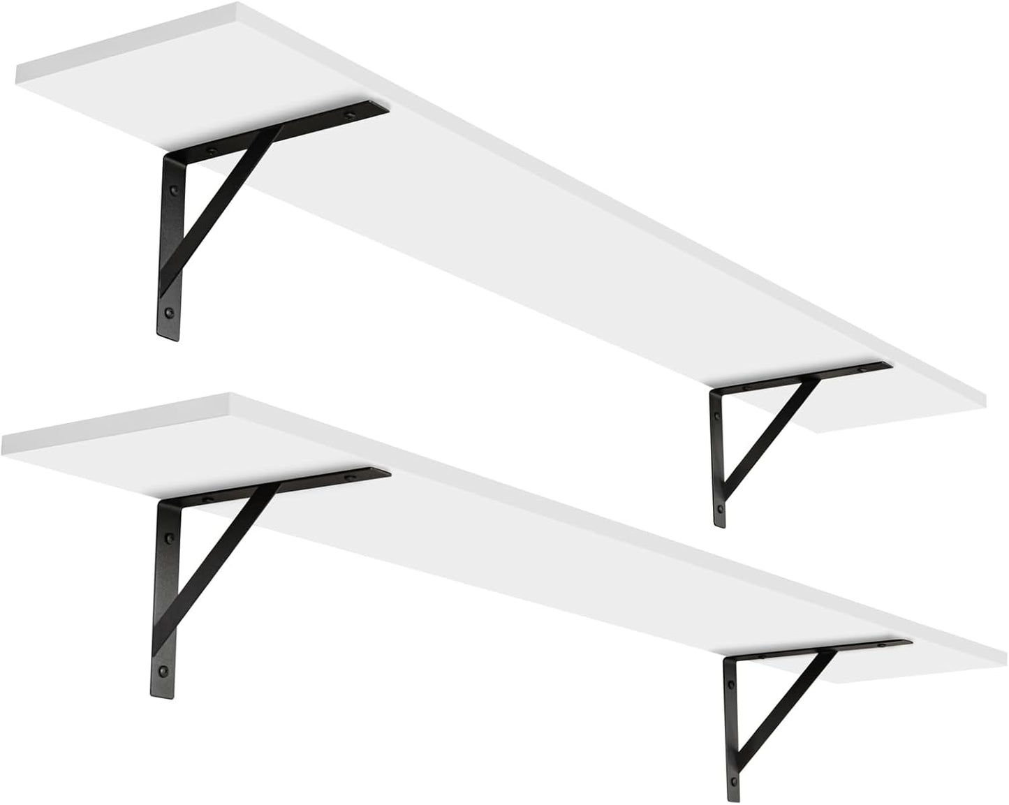 DINZI LVJ Long Wall Shelves, 47.3Inch Wall Mounted Shelves Set of 2, Extra Large Floating Storage Ledges with Sturdy Metal Brackets for Living Room, Bathroom, Bedroom, Kitchen, White