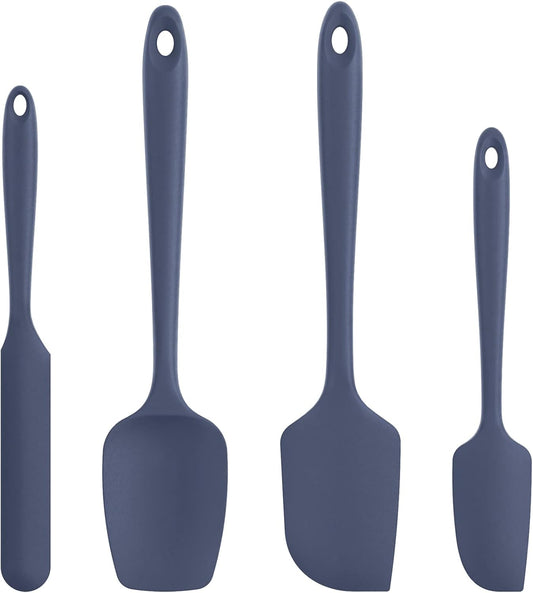 Heat Resistant Silicone Spatula Set: U-Taste 600¨¬F High Temp Seamless Food Grade Food Grade Flexible Rubber Silicon Kitchen Cooking Mixing Baking Scraper for Nonstick Cookware Set of 4 (Midnight Blue)